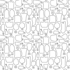 various shapes outlined cutting serving boards  black and white seamless pattern , vector illustration repeatable texture