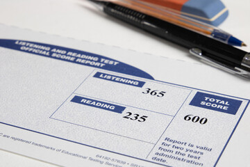 TOEIC - english proficiency test result. Total, listening and writting results  