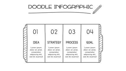 Doodle infographic elements with 4 options. Vector business template for presentation
