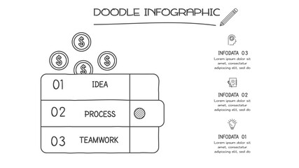 Doodle infographic elements with 3 options. Vector business template for presentation