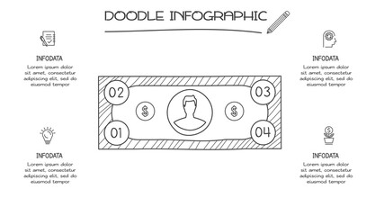 Doodle infographic elements with 4 options. Vector business template for presentation