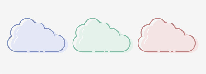 Cloud set vector illustration with pastel netral colors for weather, webdesign and ui. Sun and moon vector symbol with cloud isolated on white background. Nature weather elements set. Flat cloud