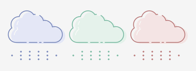 Cloud set vector illustration with pastel netral colors for weather, webdesign and ui. Sun and moon vector symbol with cloud isolated on white background. Nature weather elements set. Flat cloud