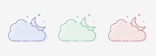 Cloud set vector illustration with pastel netral colors for weather, webdesign and ui. Sun and moon vector symbol with cloud isolated on white background. Nature weather elements set. Flat cloud