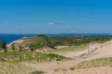 Fototapeta na wymiar Sleeping Bear Dunes National Lake shore dunes with Lake Michigan in the background