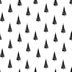 Obraz premium hand drawn pine trees forest winter christmas seamless pattern, vector illustration repeatable texture