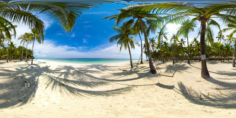Beautiful tropical beach and turquoise water. Panglao island, Bohol, Philippines. Summer and travel vacation concept. 360 panorama VR.