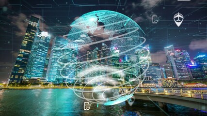 Global connection and the internet network modernization in smart city . Concept of future 5G...