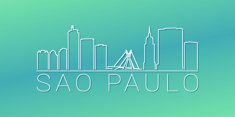 Obraz premium São Paulo, Brazil Skyline Linear Design. Flat City Illustration Minimal Clip Art. Background Gradient Travel Vector Icon.