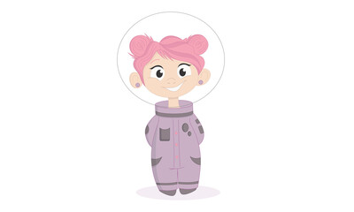 Little girl astronaut with pink hair