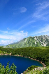 Naklejka na ściany i meble 中部山岳国立公園。室堂平・ミクリガ池より立山を望む。立山、富山、日本。8月下旬。