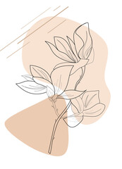 Botanical flower and abstract shapes. Foliage line art drawing with abstract shapes. Abstract Plant Art design for print, cover, wallpaper, Minimal and natural wall art. Vector illustration.