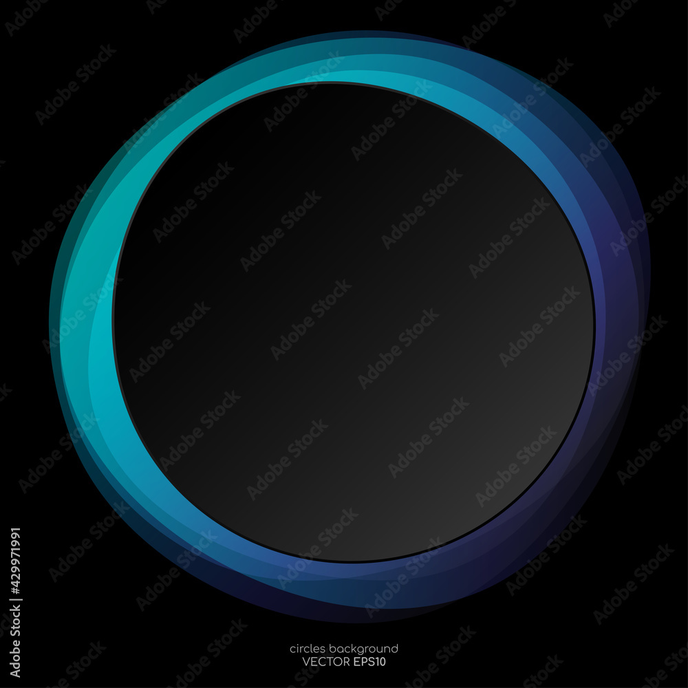 Aufkleber vector abstract circles round shape overlays frame in blue green color isolated on black for backgro