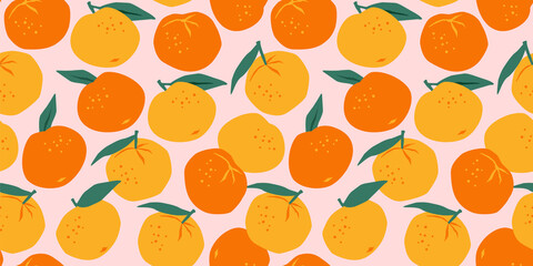 Vector seamless pattern with mandarins. Trendy hand drawn textures. Modern abstract design.