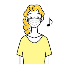 笑顔でマスクをしている爽やかな女性 イラスト シンプル ベクター 