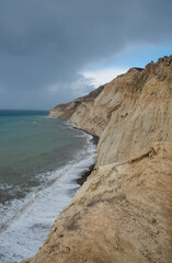 Stormy sky with dramatic clouds and sea. Stormy weather at the ocean