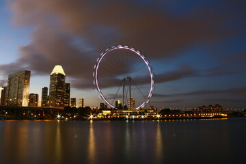 city harbor bridge at night, city night view, giant wheel, sea at night, river, sea, building and architecture,  