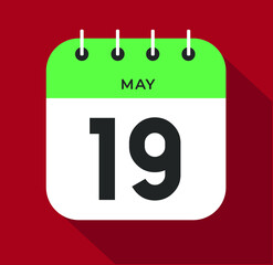 May day 19. Number nineteen on a white paper with green color border on a red background vector.
