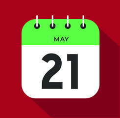 May day 21. Number twenty-one on a white paper with green color border on a red background vector.