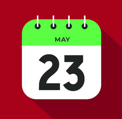 May day 23. Number twenty-three on a white paper with green color border on a red background vector.