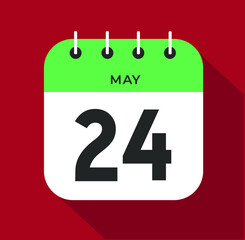 May day 24. Number twenty-four on a white paper with green color border on a red background vector.