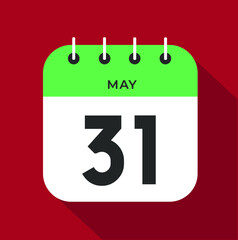 May day 31. Number thirty-one on a white paper with green color border on a red background vector.