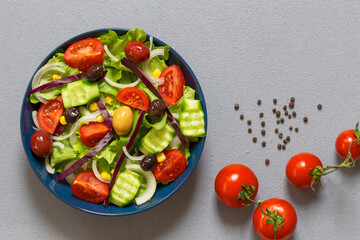 Mediterranean salad. It contains plenty of olive oil and vinegar water. It's a great salad for dieters. A widely consumed salad for a healthy diet.