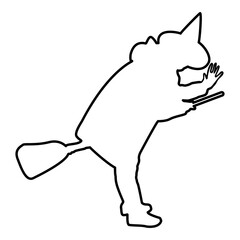 Fairy Wizard Witch flying on broom Subject for Halloween concept contour outline black color vector illustration flat style image