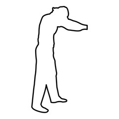 Man dressing sweater Clothes concept Put on his pullover contour outline black color vector illustration flat style image