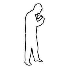 Angry man with belt in hand for punishment warns Violence in family concept Abuse idea Domestic trouble Fury male threatening victim Social problem Husband father emotionally aggression against human 