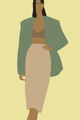 Young stylish woman. Fashion illustration in minimalistic style. Vector