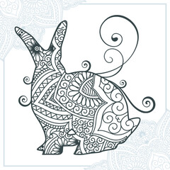 Rabbit Mandala. Vintage decorative elements. Oriental pattern, vector illustration.