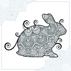 Rabbit Mandala. Vintage decorative elements. Oriental pattern, vector illustration.