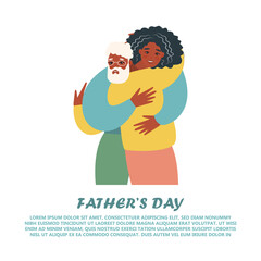 Young girl with his old father. daugher and father hug each other. Fathers day concept media. Vector flat design illustration. 

