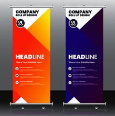 RollUp baner, brochure flyer banner design template vector, abstract background, modern x-banner, rectangle size orange  and blue colourful design.