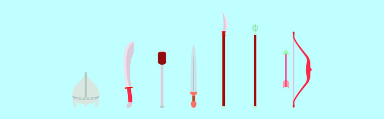 set of mongol armor cartoon icon design template with various models. vector illustration isolated on blue background