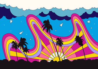 Psychedelic Color Scenery, Summer Beach Landscape