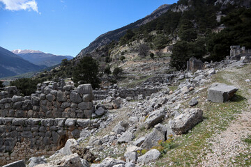 Fototapeta na wymiar panoramic view of the ruined ancient lycian city Arykanda in Turkey