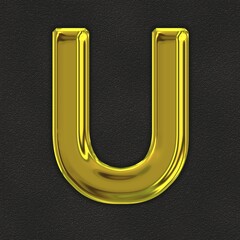 square graphic with the golden upper-case character U on black leather representing a capital letter © leopold