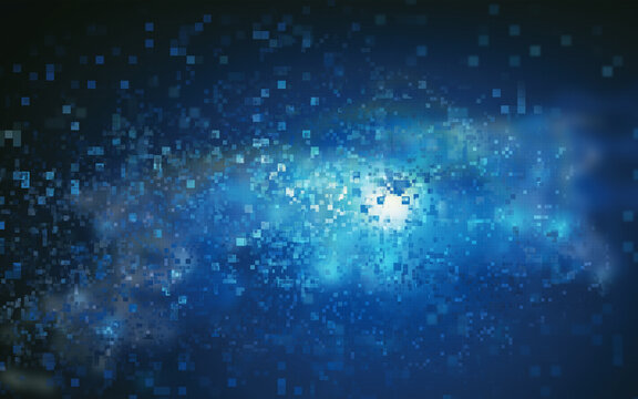 Abstract Background flying pixels. Blue Shades. Pixel Explosion. Digital Art.