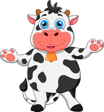 cartoon cow waving and smiling