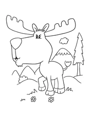 Zelfklevend Fotobehang Cute Forest Moose Coloring Book Page Vector Illustration Art © Blue Foliage