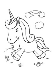 Cute Unicorn Coloring book Page Vector Illustration Art