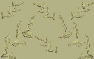 modern abstract pattern of leaves. golden lines. golden leaves.Suitable for flyers, logos and labels, home decor and paintings. Vector illustration.