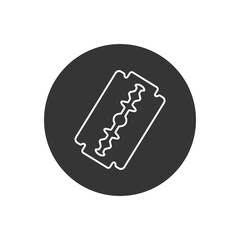 Razor blade simple line white icon on round background. Vector