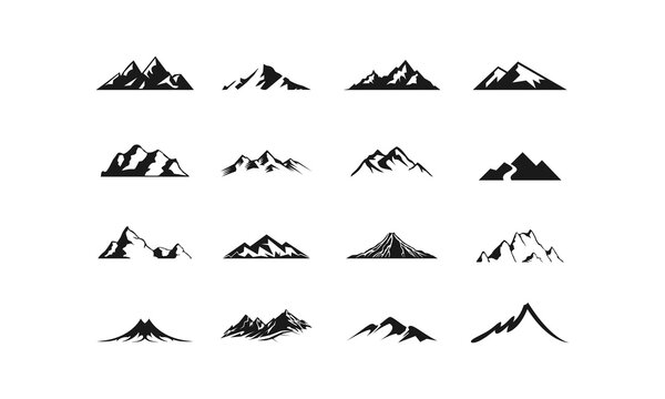 Volcanoes and mountains icon set illustration vector