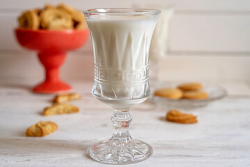 Milk glass for Jewish holiday Shavuot.