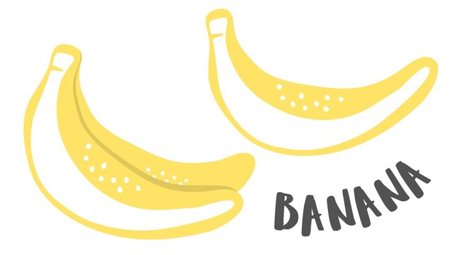 Banana hand painted with ink brush isolated on white background