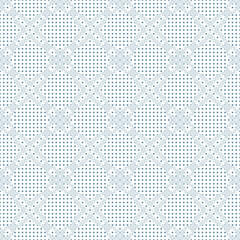 Seamless pattern. A texture of small rounded squares intersecting with an openwork lattice. Blue and white. Editable.