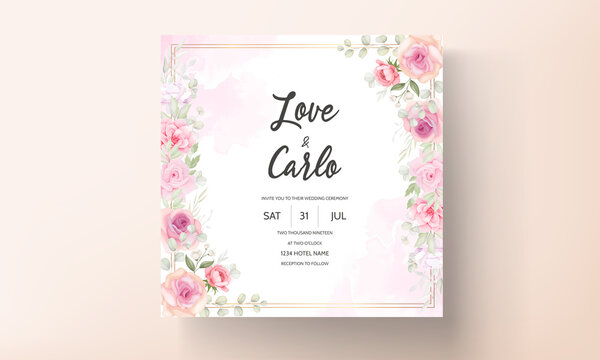 Soft Pink Floral Wedding Invitation Card